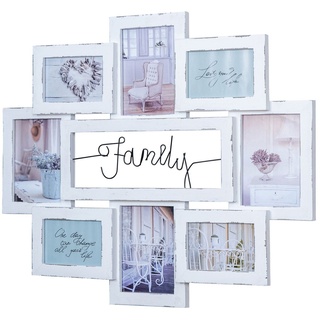 Levandeo® Bilderrahmen Collage, Bilderrahmen 68x56cm 8 Fotos Family Echtholz Weiß Fotorahmen Shabby