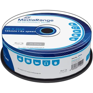 MediaRange BD-R 25GB 6-fache Schreibgeschwindigkeit, 25er Pack, MR514 25 GB 6x