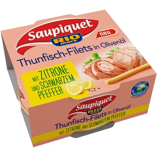 Saupiquet Rio Mare Thunfisch-Filets in Olivenöl mit Zitrone und schwarzem Pfeffer, Feinstes Olivenöl, Echter italienischer Geschmack, 130g