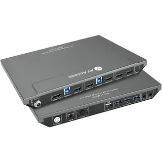 AV Access KVM Switch 2 PC 2 Monitore, 4K@60Hz, 2K@144Hz, 1080P@240Hz, 4 USB 3.0 Ports HDMI KVM Switch Dual Monitor, Ultrabreiter Bildschirm Keyboard Mouse Hotkey Switch, HDMI 2.0 mit 2 USB Kabeln