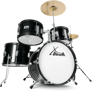 XDrum Junior Pro Kinder Schlagzeug Black - geeignet von 5-9 Jahren - Drumset mit komplettem Zubehör - inkl. Schule