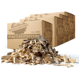 Woodlogger Hackschnitzel aus Kiefer 400 L | Holzhackschnitzel als Rindenmulch-Ersatz für den Garten | Verwendbar als Einstreu, Brennmaterial, Anzünder, Deko, Mulch & Fallschutz für den Spielplatz