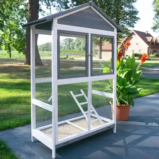 zooprinz Vogelvoliere Apollo | XL | 122x177x58cm (BxHxT) | Wetterfest | Kiefernholz | Bitumendach - Weiß