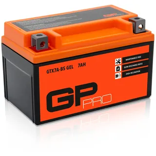 GP-PRO GTX7A-BS 12V 7Ah GEL-Batterie (Kompatibel mit YTX7A-BS / 50615) (Wartungsfrei & Versiegelt) Akkumulator Motorrad Roller Motorradbatterie Rollerbatterie