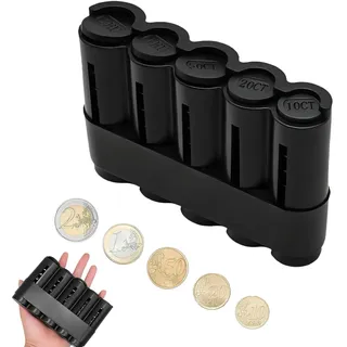 Münzbox Münzspender Euro Mit 5 Fächern, Kleingeld Sortierer Kleingeld Aufbewahrung Für Geldkassen, Robuste Kunststoff Münzbox Euro-Münzen Aufbewahrungsbox, Schwarz Münzsortierer Für Fahrer, Verkäufer