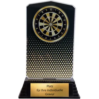 EBERiX POKALE – Dart Pokal 18,5 cm mit Gravur – edle Acryl-Trophäe mit Dartboard-Motiv & Kunststoffsockel – Sportpokal für Dartturniere, Teams & Meisterschaften