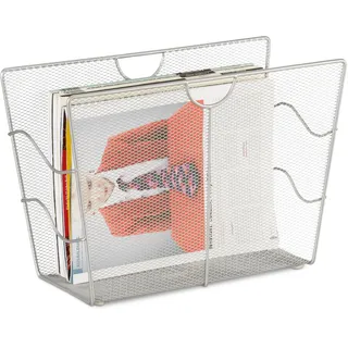Relaxdays Zeitungsständer Mesh, Zeitschriftensammler Metall, Zeitungshalter stehend, HxBxT: 27 x 39 x 17 cm, silber