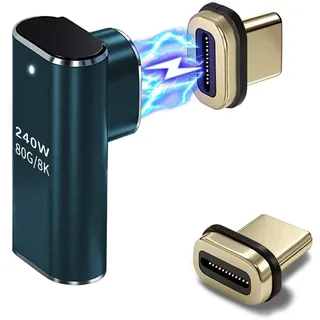 IVIVTOR USB C Magnet Adapter 90 Grad- 240W USB-C Magnetisch Adapter 24 pin - Typ c Magnetic Stecker 80 Gbps 8K Schnellladung & Datenübertragung für Laptop Tablet Handy Smartphones - Zinnfarbe