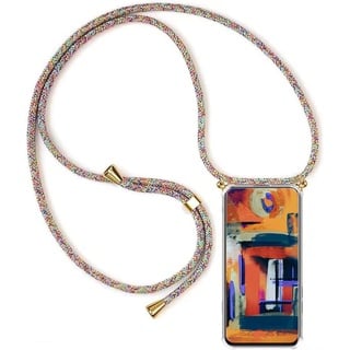 HomiTunky Handykette Handyhülle für Sony Xperia 10 IV mit Band - Handy-Kette Handy Hülle mit Kordel zum Umhängen Handyanhänger Halsband Lanyard Case - Transparent Schutzhülle in Rainbow