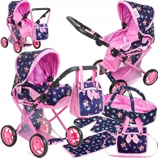 Puppenwagen 3in1 Set mit Tasche & Wickelauflage, tiefer & Buggy