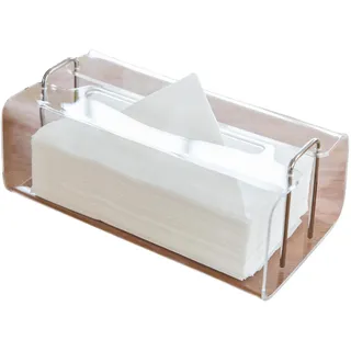 Acryl Kosmetiktücherboxen Rechteckig mit Geschwungenem Design - Dekorativer, Moderner, Kristallklarer Taschentuchspender mit Silbernen Metallakzenten für Wohn-/Büro-Deko