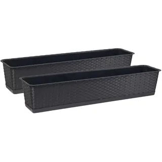 Tymar Blumenkasten mit Untersetzer, 2 Stück,Rattan, Balkonkasten, Pflanzkasten aus Kunststoff, Garten, Balkon, Terrasse((2pack) Anthrazit, 40cm)