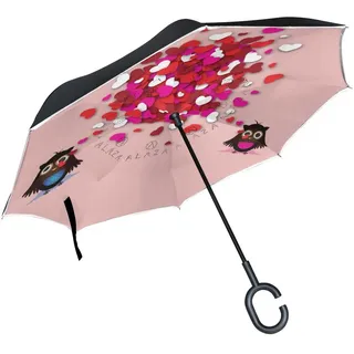 isaoa Gro?e Schirm Regenschirm Winddicht Doppelschichtige seitenverkehrt Faltbarer Regenschirm,C-f?rmigem Henkel Regenschirm Eule Lover Pink Regenschirm f ̈1r Frau und Freundin - Klein