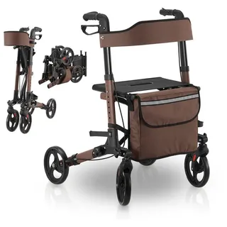 Juskys Aluminium Rollator Vital mit Sitz Braun 