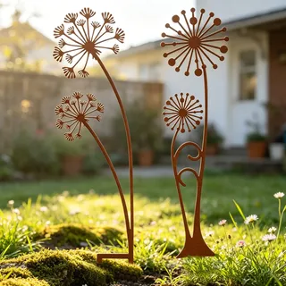 Crunier Rost Gartenstecker Metall Set, Gartenstecker Pusteblume Deko