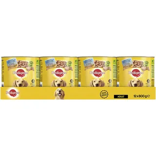 Pedigree Hundefutter Nassfutter mit 3 Sorten Geflügel in Pastete, 12 Dosen (12 x 800g)