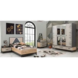 JV Möbel Garnitur Kinderzimmer, Bett Schrank braun Holz Jugendbett 5tlg Möbel