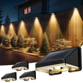 Delaiglow Solarlampen für außen wand, solar wandleuchte aussen, IP67 Wasserdichte Gartenleuchten Solar Zaun Beleuchtung für Garten Balkon Terrasse solarleuchten Zäune Warmweiß 4er