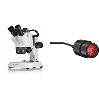 Bresser trinokulares Stereomikroskop Analyth STR Trino 10x - 40x mit getrennt dimmbarem LED-Auf- und Durchlicht und Tragegriff für mobilen Einsatz & Full HD Mikroskop Teleskop Kamera USB 2.0