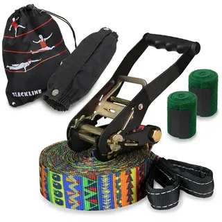 Alpidex Slackline 15 m + Baumschutz und Ratschenschutz, geeignet für Kinder, Anfänger und Fortgeschrittene 7 Jahre Garantie auf Material*