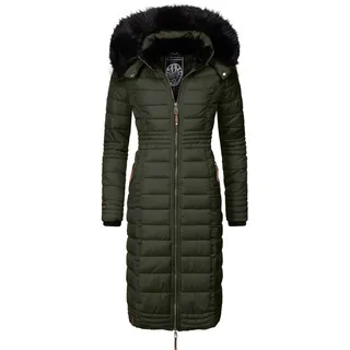 Navahoo Damen Wintermantel Warmer Steppmantel lang mit Kapuze Umay Olive Gr. M - M