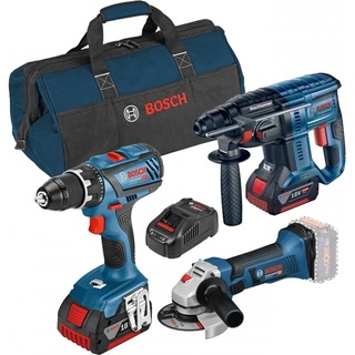 Bosch Professional AMPShare 18V Maschinen-Set 3 Tool Kit (18 V, 2 Akkus, 2 Ah - 4 Ah, 7 -tlg., Anzahl Drehmomentstufen: 20 Stk.) + BAUHAUS Garantie 5 Jahre auf elektro- oder motorbetriebene Geräte