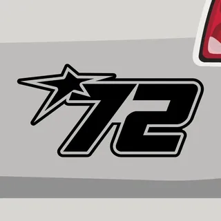 Stickerfreaks Startnummer 72 Aufkleber Racenumber Sticker Team Bike Auto Bike Decal Vinyl Star Aufkleber Größe: 10x5cm (S) | Farbe: 90-Silber | Racenumber Sticker Kleber Deko Tuning Zahl