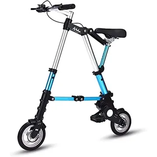 Faltrad 8 Zoll, Leichtes Aluminium Faltrad, Bequemes Verstellbares Cityrad, Aluminiumrahmen, Reise Outdoor Fahrrad für Damen und Herren Blue