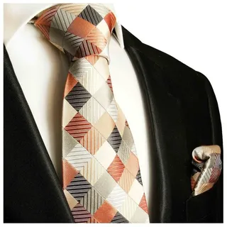 Paul Malone Krawatte Herren Seidenkrawatte mit Tuch modern kariert 100% Seide (Set, 2-St., Krawatte mit Einstecktuch) Schmal (6cm), orange grau rot gold 252 orange schmal | 6 cm x 150 cm