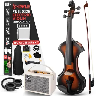 Pyle Elektrische Geige 4/4 – Electric Violin, E Violine 4/4 für Geiger, E Geige mit Geigen Zubehör, inkl. Violinen Koffer, Geigen Tuner & Geigenbogen, Perfekt um Geige zu lernen & als Geschenk, Keman
