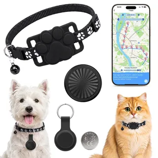 GPS Tracker Katze Hund Ohne ABO, GPS-Tracker für Haustierhalsbänder Kompatibel mit iOS & Android, 7-Tage-Track-Wiedergabe, IP67 Wasserdicht, Verstellbares Halsband, für Haustiere wie Katzen und Hunde