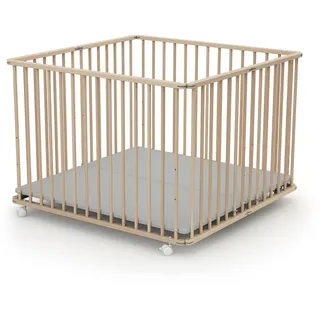 les tendances Webaby - Laufstall Baby Faltbar Holz mit Rollen und Matte 100x100 Buche roh| Laufgitter Baby Klappbar XXL | 3 Stufen Höhenverstellbar | Für Kinder bis 24 Monate