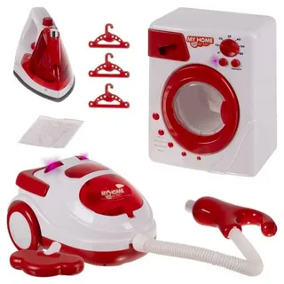 KRUZZEL Kinder-Staubsauger Haushaltsgeräte Bügeleisen Waschmaschine, (Spar-Set, 1-tlg., Reinigungsset), Kinderspielzeug weiß