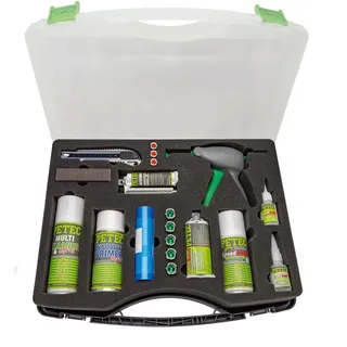 Petec Kunststoff Repair-Kit im Koffer Kleben Füllen Spachteln Holz Gummi 98309