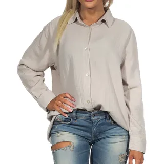 Sublevel Damen Hemd Musselin-Bluse LSL-447 Langarm-Bluse Light Beige L/XL - L-XL