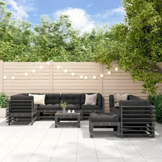 vidaXL Garten-Lounge-Set 10-tlg. grau Kiefernholz