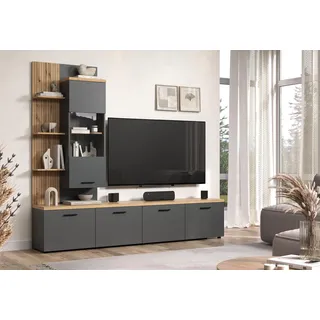 Home Affaire Wohnwand HOME AFFAIRE "Bajo", anthrazit, evoke eiche, B:240cm H:212cm T:40cm, Glas, Holzwerkstoff, Kunststoff, Kastenmöbel-Sets, Wohnwand, Set bestehend aus: 2x TV-Lowboards, 1x Hängevitrine