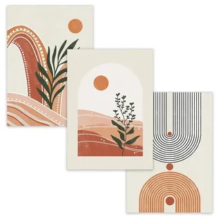 JEYORZY 3er Premium Poster Set, Moderne Abstrakt Kunst Wandbilder, Moderne Bilder Wohnzimmer Poster Set, Ohne Rahmen Kunstdruck Leinwandbild, Boho Deko Bilder für Wohnzimmer Schlafzimmer (15x20cm)