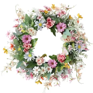 Türkranz Frühling, 45CM Frühlingskranz Frühlingsdeko Kranz Deko mit Blumen Bunte Frühlingskranz Haustür Blumenkranz zum Aufhängen Türkranz Haustür Osterkranz Türkranz Ostern für Frühling (C)
