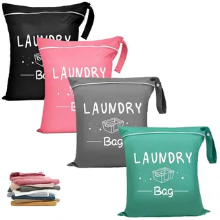 Agger Wäschesack 4er Set Reise-Wäschebeutel – Leichte Nassbeutel für Kleidung, 38×48cm (4 St), faltbare Wäschesäcke für Reisen, Camping, Schwimmen & Urlaub