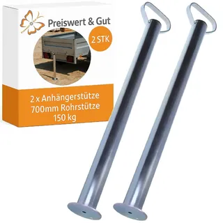 Anhänger Stützen 700 mm für PKW Anhänger aus verzinktem Stahlblech Ø 48 mm Abstellstützen 2er Set mit 150 kg Traglast pro Stütze zur sicheren Abstützung