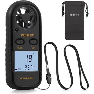Anemometer Digital LCD Windgeschwindigkeitsmesser Luftdurchsatz Geschwindigkeitsmessung Thermometer mit Hintergrundbeleuchtung für RC Drohnen Helikopter Windsurfen Drachen Fliegen Segeln etc.