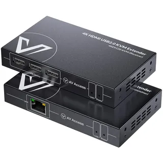 AV Access 4K HDMI KVM Extender, 120m/394ft Over Ethernet Cat5e/6, 1080P@120Hz, 3X USB 2.0 Ports, Zero-Latency, Plug and Play, KVM Webcam Extender for Gaming, Data Centers & Classrooms
