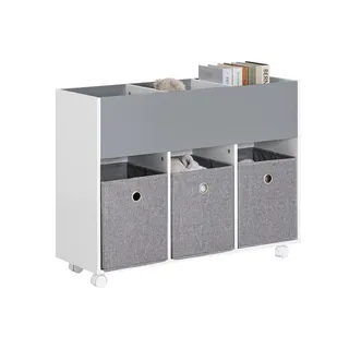SoBuy Kinderregal mit 3 Stoffboxen Bücherregal Kinderzimmer Regal mit Rollen Kinder- Aufbewahrungsregal für kinder spielzeug-organizer Hellgrau holzwerkstoff 90x63x30 cm, , & Jugendzimmer, Kindermöbel, Kinderregale