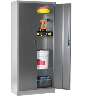 Stahlschrank 180x80x40 cm mit 2 Türen abschließbar - Metall Aktenschrank, Werkzeugschrank für Büro, Garage, Fitnessstudio (Grau)