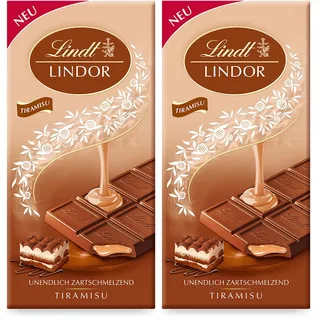 Lindt Schokolade | LINDOR Tafel Tiramisu | 100g | Vollmilch-Schokolade mit zartschmelzender Mascarpone-Kaffee-Füllung | Schokoladen-Tafel (Packung mit 2)
