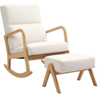 Homcom Schaukelstuhl mit Hocker Polyester 65 x 94,5 x 96 cm Cremeweiß