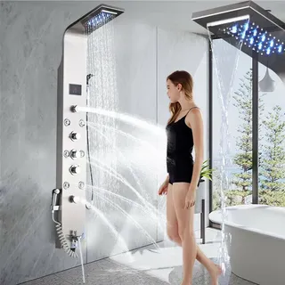 LED Edelstahl Duschpaneel Wasserfall Duschset Regendusche Massage Duscharmatur