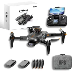 GPS Drohne P11 PRO Drohne bürstenlose Motoren 2 Kameras 1080p Reichweite 500 m 2 Batterien AntiHindernismodus 2 Batterien 20 min Akkus, präziser und stabiler Flug