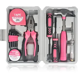 XTDMJ 12-teiliges rosa Werkzeugset, Haushalts-DIY-Werkzeugset, kleines Werkzeugset, Starter-Basic-Damen-DIY-Werkzeuge für Zuhause und Büro